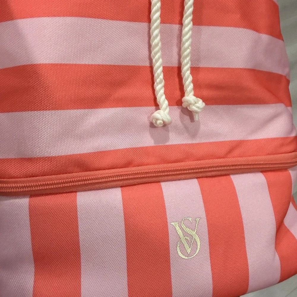 Victoria's Secret Beach Cooler Backpack Pink Coral Stripe Insulated Bag